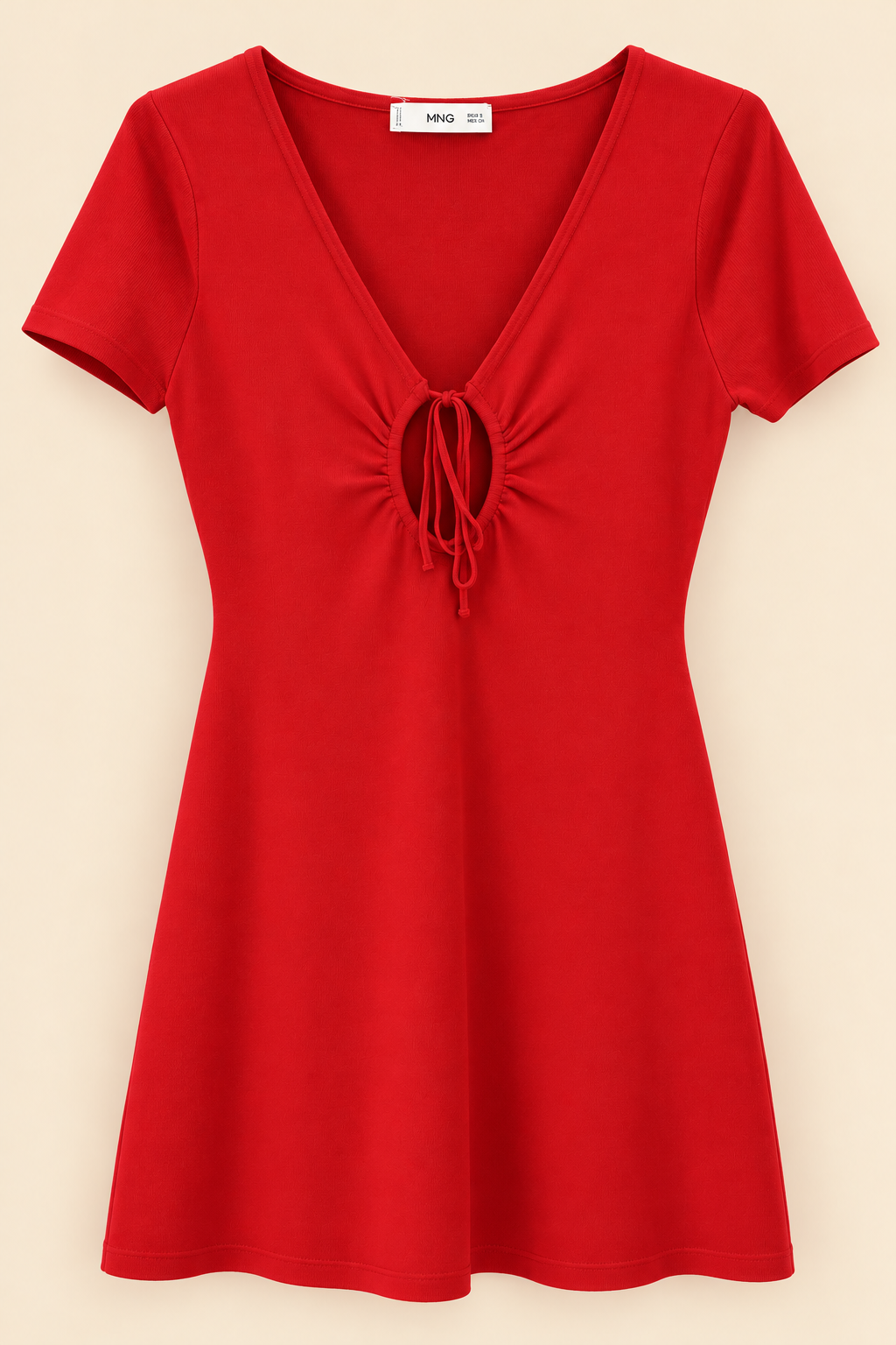 Vestido de punto, escote lazo,color rojo ,marca MNG talla M
